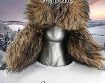 MEN'S Finn RACCOON TRAPPER Hat!Brand New Real Natural Genuine Fur!