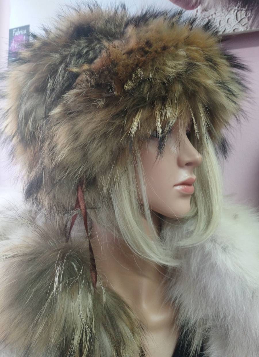 FINN Raccoon Fur HAT!Brand New Real Natural Genuine Fur!