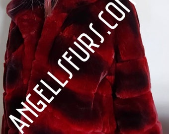 REX FUR OVERSIZE Fullpelt Jacket in Bordeaux Red color!Order Any color!Brand New Real Natural Genuine Fur!