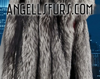MEN'S SILVER FOX Fullpelts Mid-Calf Coat with Shawl collar!Brand New Real Natural Genuine Fur!