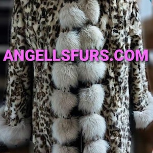 ANIMAL PRINT Hooded MINK Fur Coat with Fox!Order Any color!Brand New Real Natural Genuine Fur