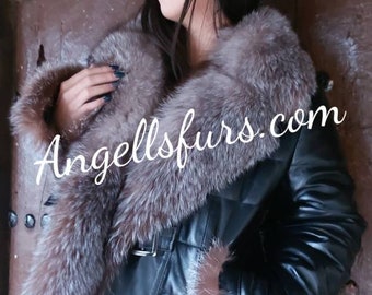 REAL LEATHER JACKET with Crystal  Fox collar!Brand New Real Natural Genuine Fur and Leather!