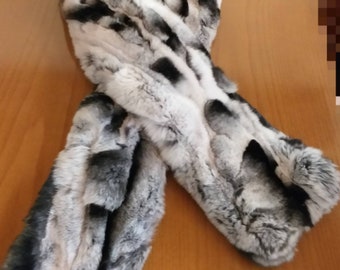 UNISEX Rex fur scarf- collar in chinchilla colors!Brand New Real Natural Genuine Fur!