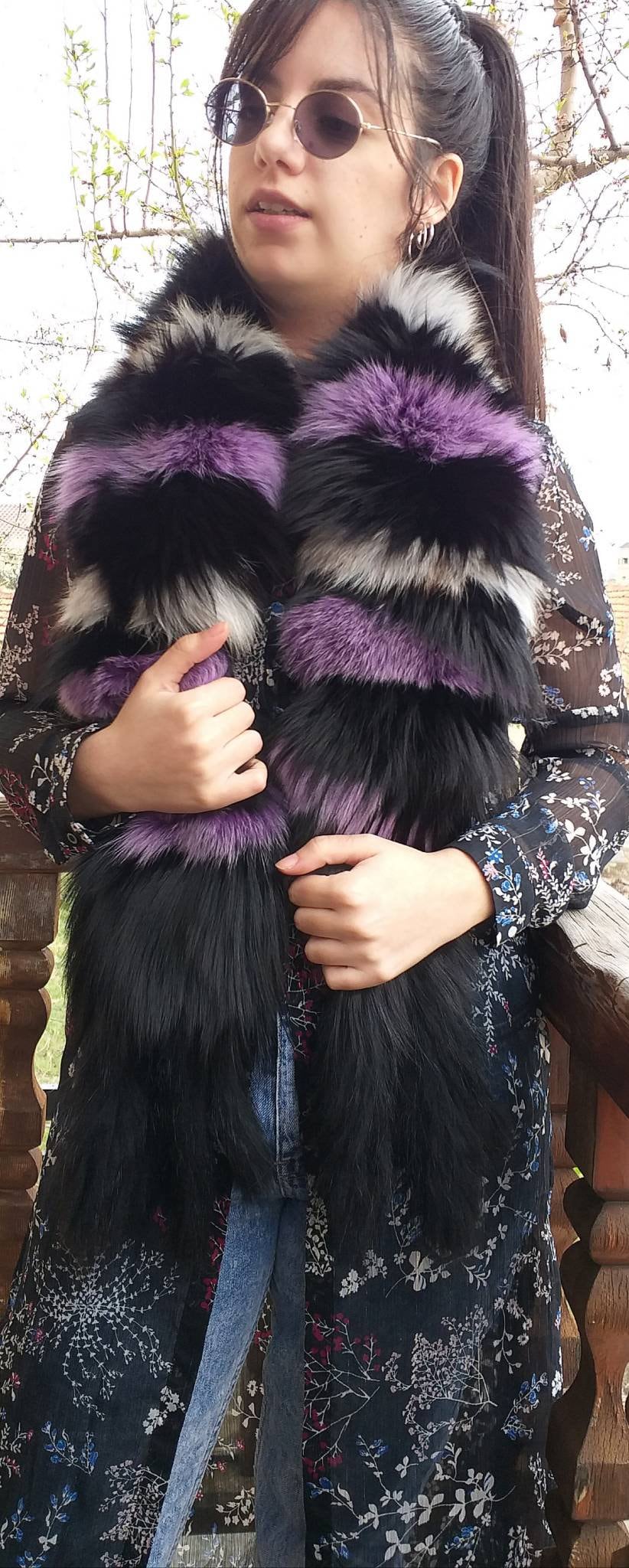 LONG FOX SCARF!Brand New Real Natural Genuine Fur!