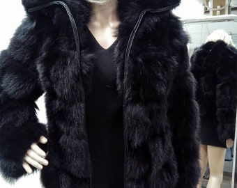 New Natural Real Moder Short Hooded FOX Fur jacket!