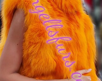 BRIGHT ORANGE FOX Fur short vest!Brand New Real Natural Genuine Fur!