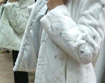 WHITE MINK Fur jacket with FOX collar!Brand New Real Natural Genuine Fur
