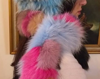 MULTICOLORED FOX SCARVES!Brand New Real Natural Genuine Fur!