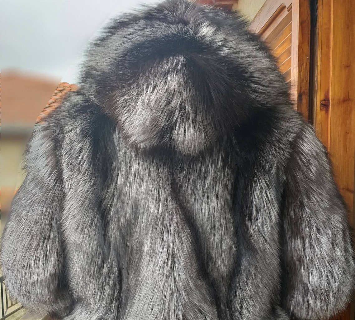 MEN'S HOODED Fullpelts SILVER Fox Fur Coatbrand New Real - Etsy