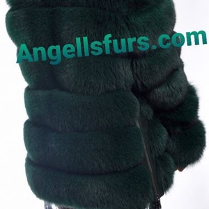 New Natural Real Full pelts Amazing color GREEN FOX Fur jacket with Detachable Sleeves!