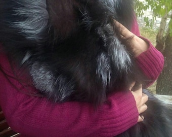 Dark Silver FOX Fur scarf!Brand New Real Natural Genuine Fur