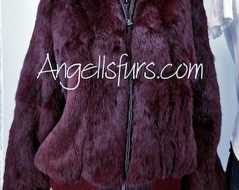 RABBIT FUR BOMBER Jacket!Brand New Real Natural Genuine Fur!