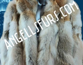 MEN'S HOODED  COYOTE Fur coat!Brand New Real Natural Genuine Fur Coat!
