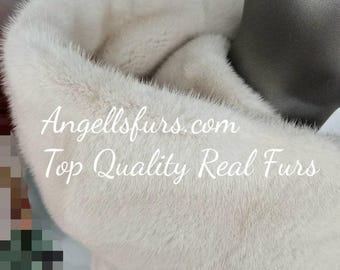 Pearl white Fullpelt Mink Hood!Brand New Real Natural Genuine Fur!
