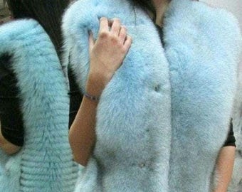 Light Blue Fullpelt FOX Fur Vest!Brand New Real Natural Genuine Fur