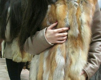Hooded Red fox jacket with Leather!Brand New Real Natural Genuine Fur