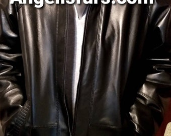 Men'S New Real Natural Black Lamb LEATHER Coat with MINK Fur INTERIOR!