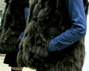 BROWN FOX fur Vest!Brand New Real Natural Genuine Fur