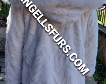 MEN'S WHITE MINK Fur Coat!Brand New Real Natural Genuine Fur!
