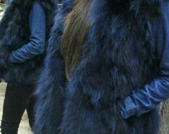 BLUE Colored FOX Fur Short Vest!Order Any color!Brand New Real Natural Genuine Fur!