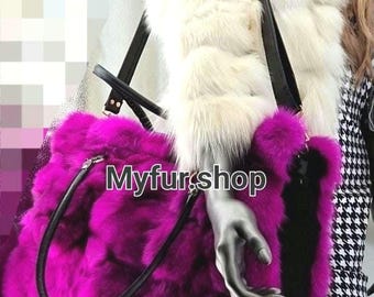 FUCHSIA FOX BIG Bag!Brand New Real Natural Genuine Fur!