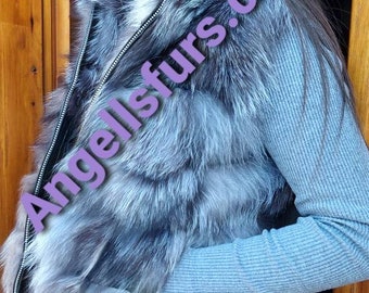 SILVER FOX short style Fur Vest!Brand New Real Natural Genuine Fur!