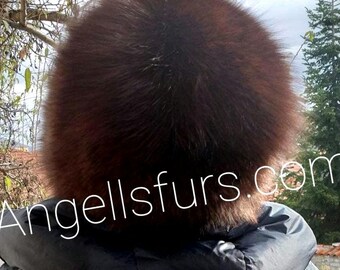 BROWN Fullpelt FOX HAT!Fluffy Beautiful fullpelt Brand New Real Natural Genuine Fur!