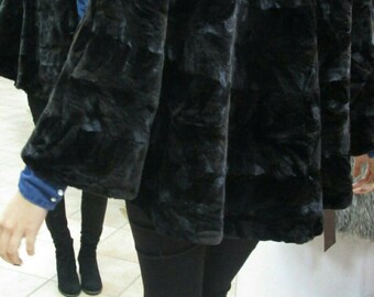 NEW!!! Fine Natural Real sheared MINK,ONE Size Fur Cape Jacket in A-line!!!