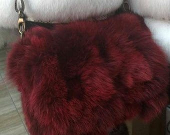 BORDEAUX color Fox Fur Bag!Brand New Real Natural Genuine Fur!