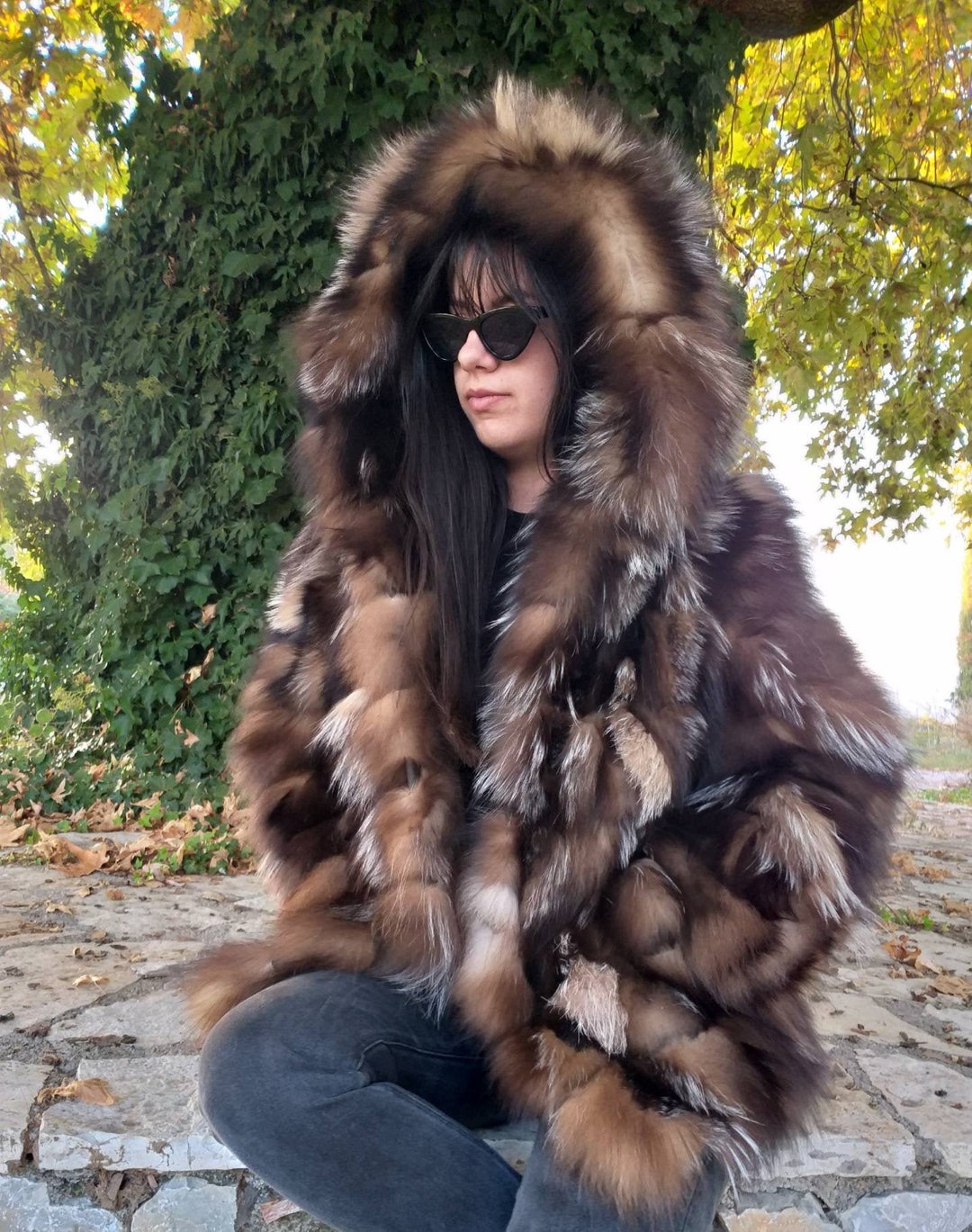 HOODED CRYSTAL FOX Fur Coat!brand New Real Natural Genuine Fur! - Etsy