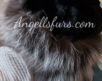 BLACK MINK HAT with Silver Fox!Brand New Real Natural Genuine Fur!