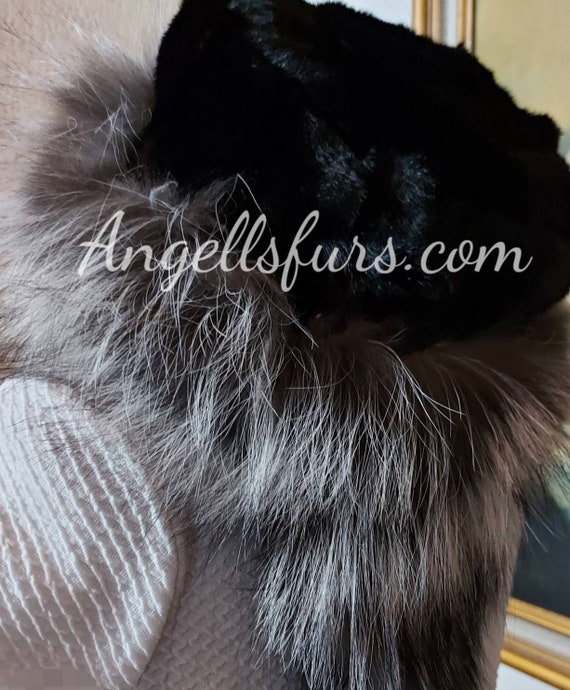 BLACK MINK HAT With Silver Fox!brand New Real Natural  display picture 1