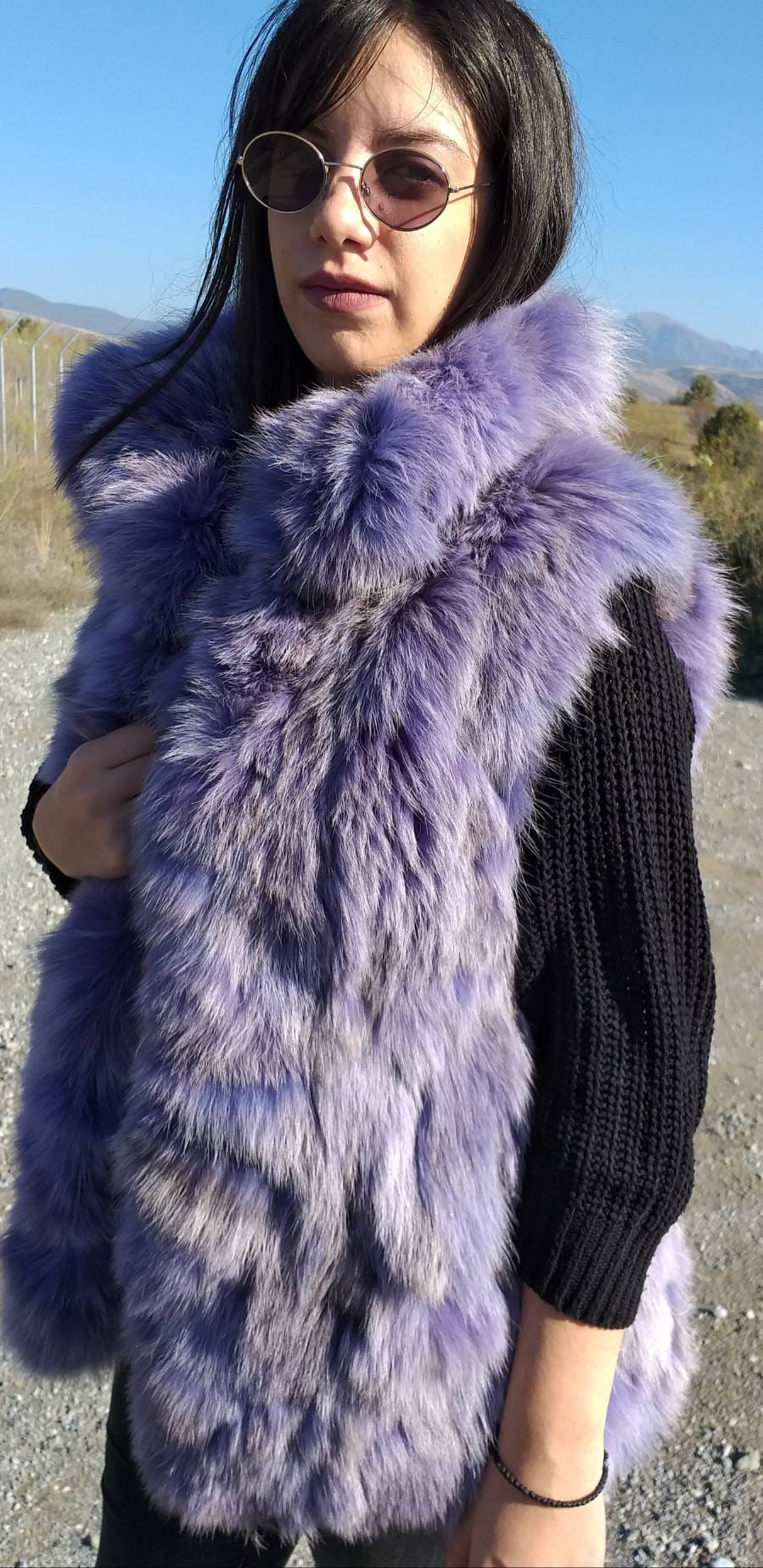 New!Natural Real LILAC Fox Fur Vest!