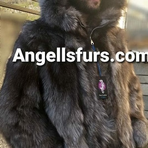 Men&#39;S HOODED SILVER FOX Fur Coat!Brand New Real Natural Genuine Fur!