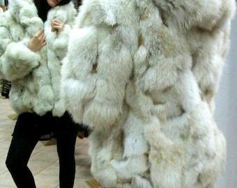 HOODED FOX Fur jacket!Brand New Real Natural Genuine Fur