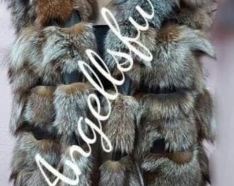 HOODED CRYSTAL FOX Long Vest!Brand New Real Natural Genuine Fur!