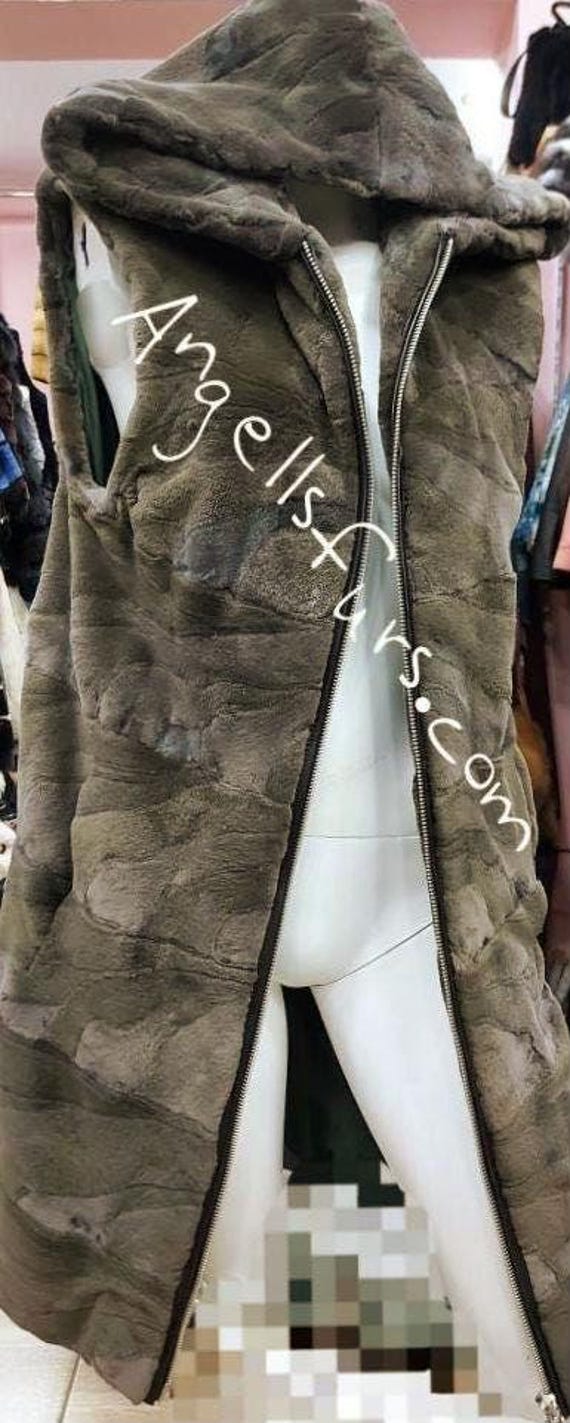 LANGE HOODED geschorene NERZ Pelzweste!Brandneue echte natürliche