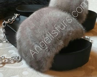 New Real Beautiful MINK Fur FLATFORMS! ORDER Any color!