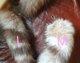 THREE CRYSTAL FOX Tails Keychains!Brand New Real Natural Genuine Fur!