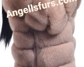 New Natural Real Full pelts Amazing color FOX Fur jacket with Detachable Sleeves!
