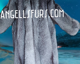 ΜEN'S SILVER FROST Fox Mid Calf Coat!Fullpelts Brand New Real Natural Genuine Fur!