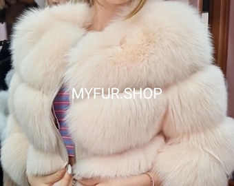 SALE!PEACH PINK Fox Short Fur jacket!Brand New Real Natural Genuine Fur