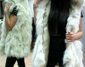 HOODED FOX VEST!Brand New Real Natural Genuine Fur!