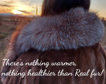 MINK Fur coat with Crystal Fox collar!Brand New Real Natural Genuine Fur