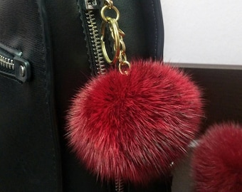 MINK Pom pom keychains-fur balls!Brand New Real Natural Genuine Fur!
