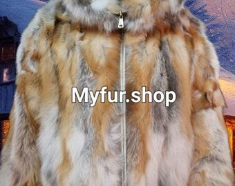 MEN'S HOODED RED Fox Jacket!Brand New Real Natural Genuine Fur!