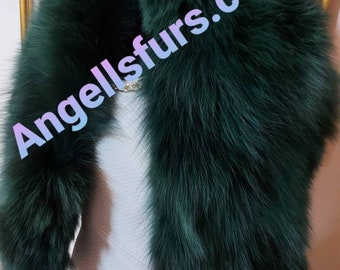 GREEN FOX SCARF!Fluffy Brand New Real Natural Genuine Fur!Order in Any color!