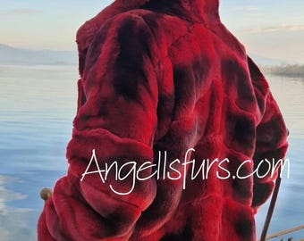 REX FUR OVERSIZE Fullpelt Jacket in Bordeaux Red color!Order Any color!Brand New Real Natural Genuine Fur!