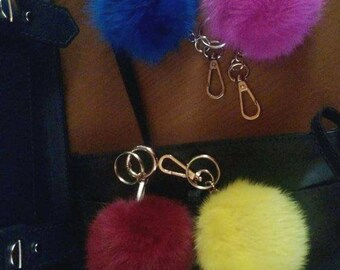 FOUR MINK Fur Pompon keyring!Brand New Real Natural Genuine Fur!
