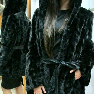 Hooded Mink Fur Coat!Brand New Real Natural Genuine Fur